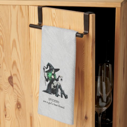 Green Pin Up Witch Kitchen Towel