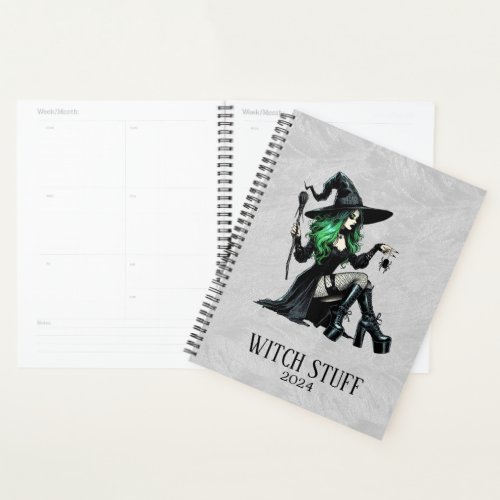 Green Pin Up Witch Planner