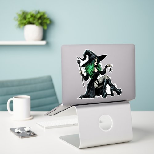 Green Pin Up Witch Sticker