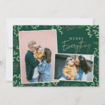 Green Pine Berries Merry Everything Multiple Photo Holiday Card