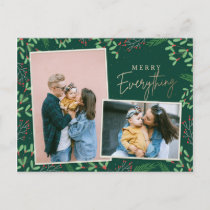 Green Pine Berries Merry Everything Multiple Photo Holiday Postcard