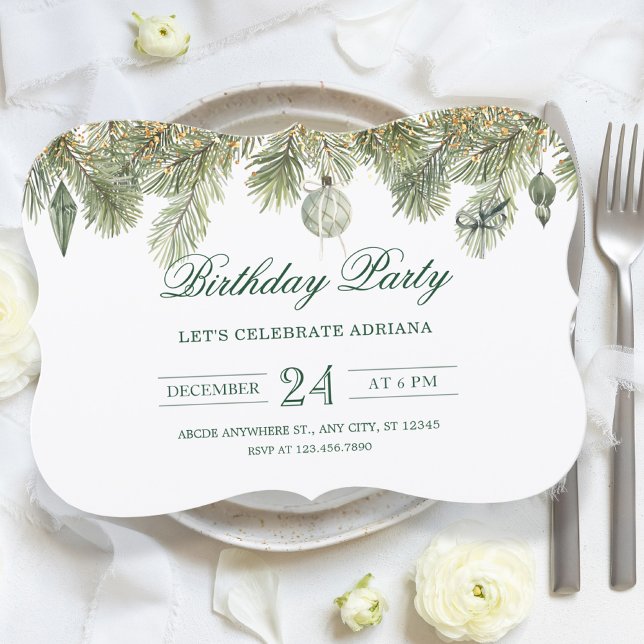 Green pine branch birthday  invitation (Creator Uploaded)