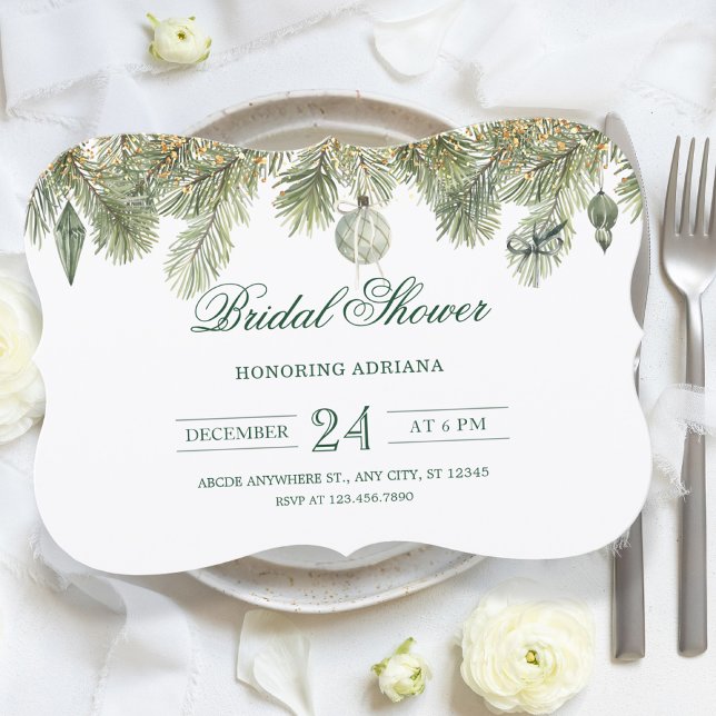 Green pine branch bridal shower invitation (Creator Uploaded)