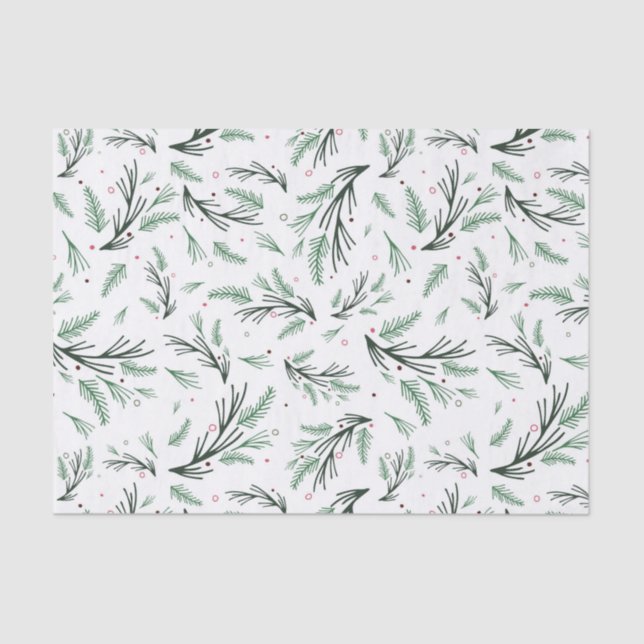 Green Pine Branch Pattern Tissue Paper (Front)