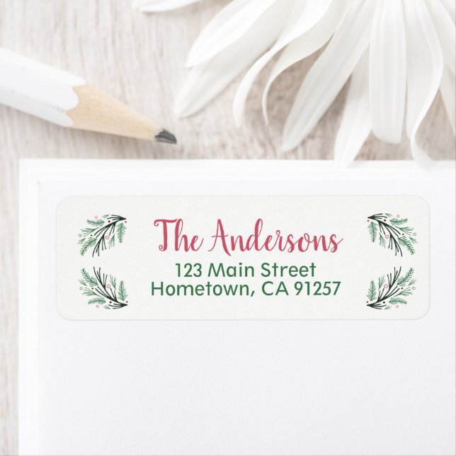 Green Pine Branch Return Address Labels (Insitu)