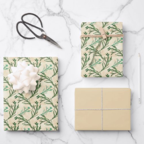 Green Pine Branches Christmas Wrapping Paper Sheets