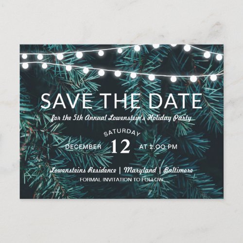 Green Pine Christmas Holiday Party  Save The Date Announcement Postcard