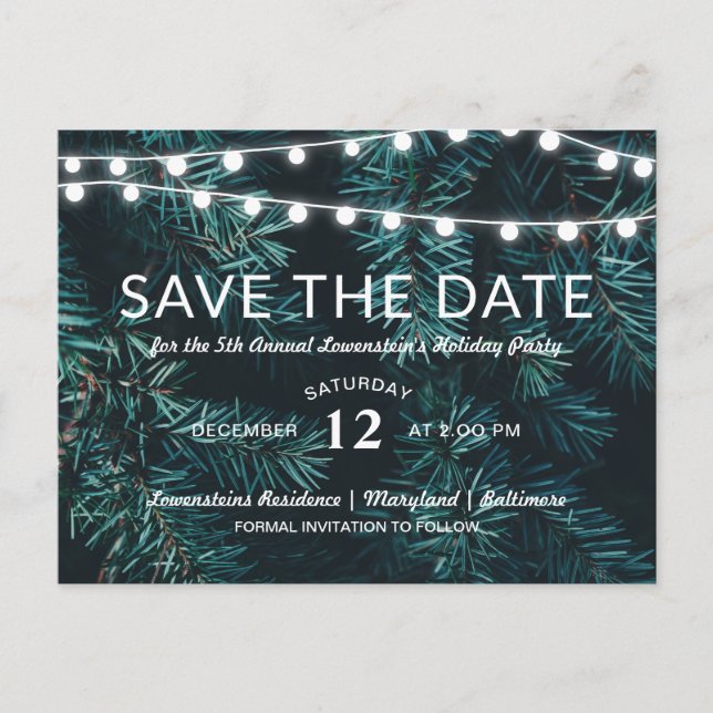 Green Pine Christmas Holiday Party | Save The Date Announcement Postcard (Front)