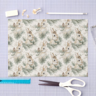 Green Pine Cones Bunny Rabbits Christmas Tissue Paper