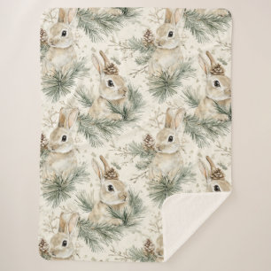 Green Pine Cones Bunny Rabbits Sherpa Blanket