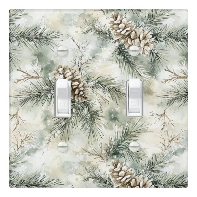 Green  Pine Cones Christmas Light Switch Cover (In Situ)