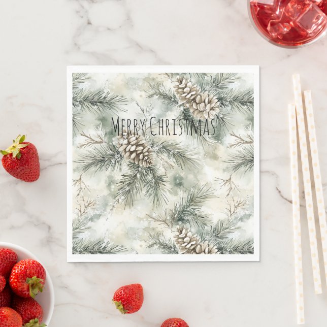 Green  Pine Cones Christmas Napkins (Insitu)
