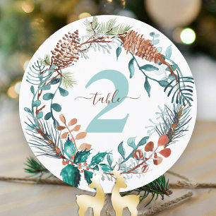 Green Pine Eucalyptus Pinecone Wreath Table Number