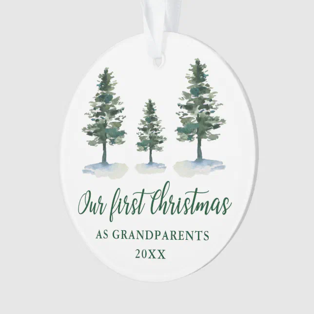 Simple Gold First Christmas Grandparents 2 Photos Ceramic Ornament