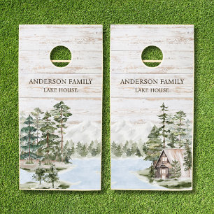 Green Pine Forest Family Lake House Cabin Cornhole Set