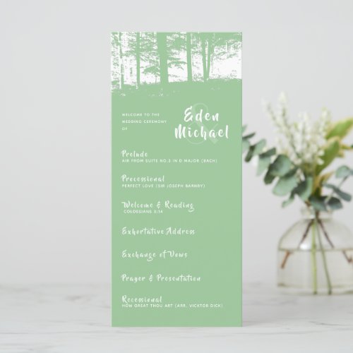 Green Pine Forest Flat Wedding Ceremony Program