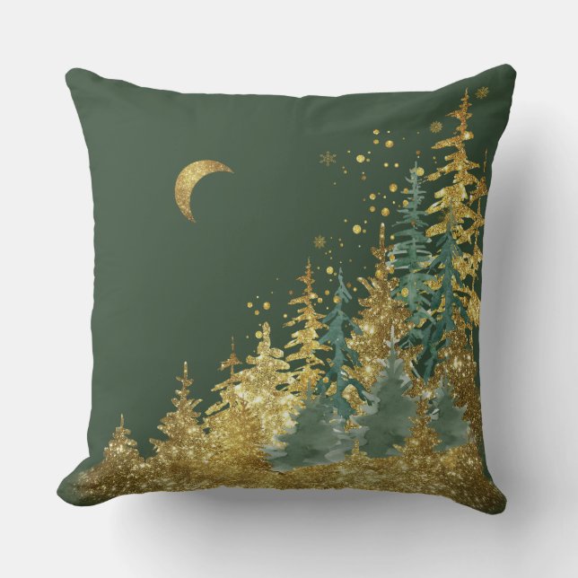 Green Pine Forest  Throw Pillow (Front)