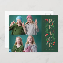 Green Pine Holly Berries Peace Multiple Photo  Holiday Postcard