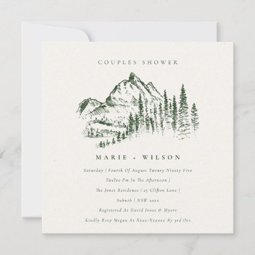 Green Pine Mountain Sketch Couples Shower Invite