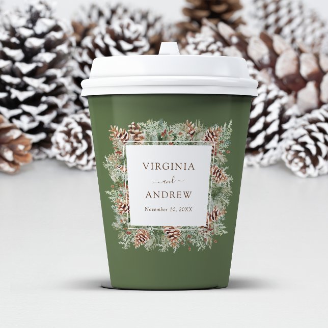 Green Pine Paper Cups (Green Elegaqnt Evergreen Pine Paper Cups by Painted Paperie
)