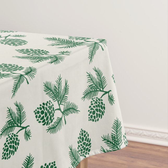 Green Pine sprigs with pinecones holiday design Tablecloth (In Situ)