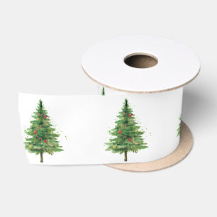 Green Pine Tree Christmas Balls Satin Ribbon
