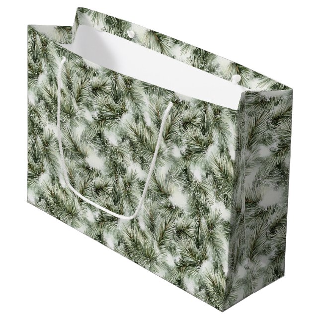 Green Pine Tree Christmas Large Gift Bag (Front Angled)