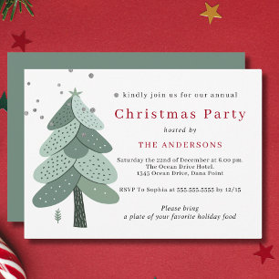 Green Pine tree Christmas party Invitation