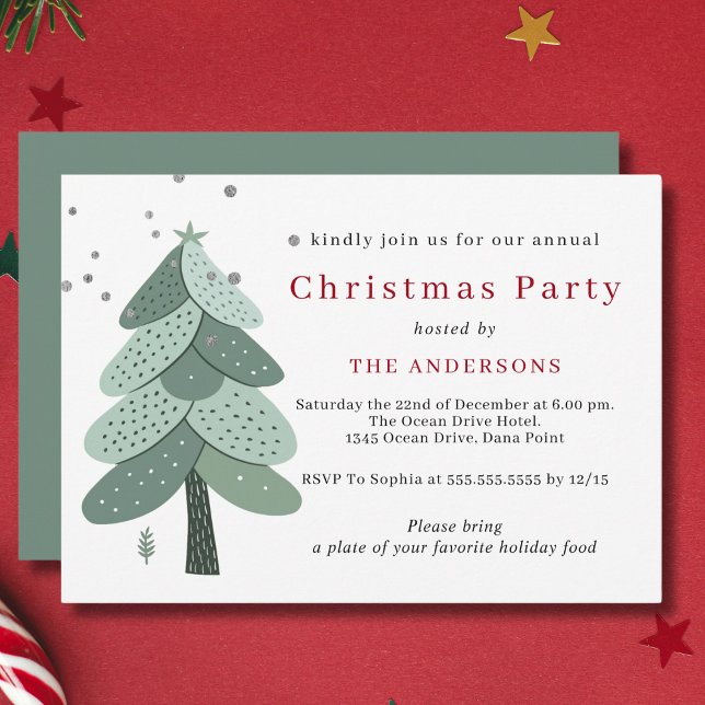 Green Pine tree Christmas party Invitation (Creator Uploaded)