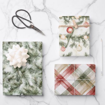 Green Pine Tree Christmas Wrapping Paper Sheets