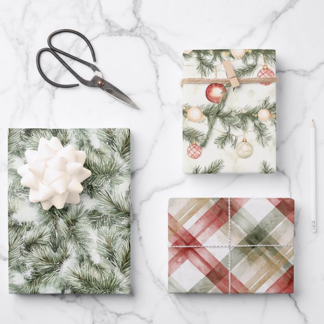 Green Pine Tree Christmas Wrapping Paper Sheets (Front)