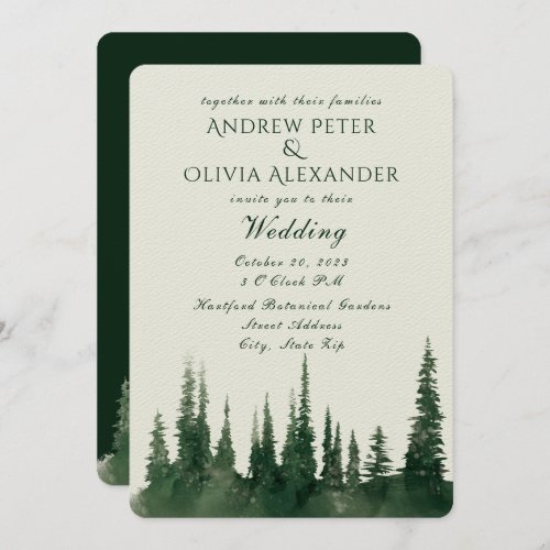 Green Pine Tree Evergreen Forest Wedding Invitation