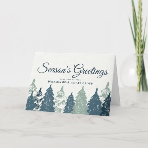 Green Pine Tree Forest  Seasons Greetings Holiday Card