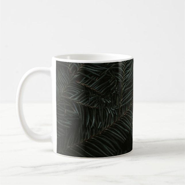 Green pine tree leaves coffee mug (Left)