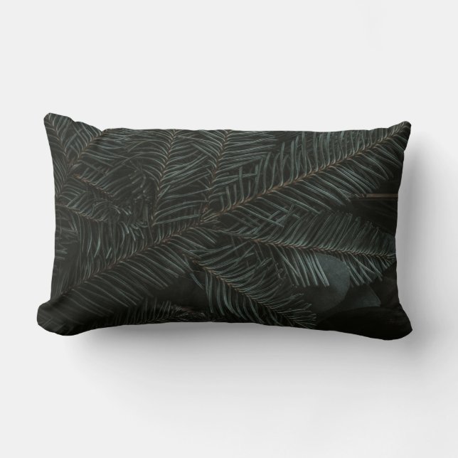 Green pine tree leaves lumbar pillow (Front)