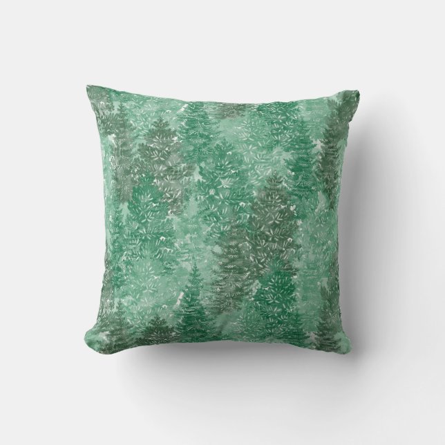 Green Pine Tree Patttern Throw Pillow (Front)