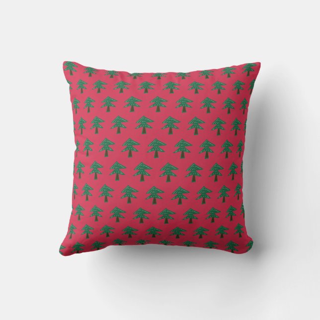 Green Pine Tree Red 16”  Throw Pillow (Back)