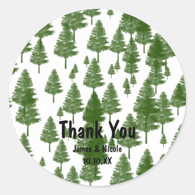Green Pine Tree Rustic Country Favor Sticker (Front)