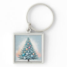 Green Pine Tree & Snowflakes | Blue Orange Coral O