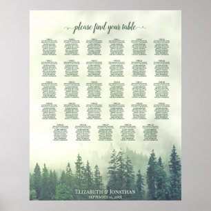 Green Pine Trees 29 Table Wedding Seating Chart