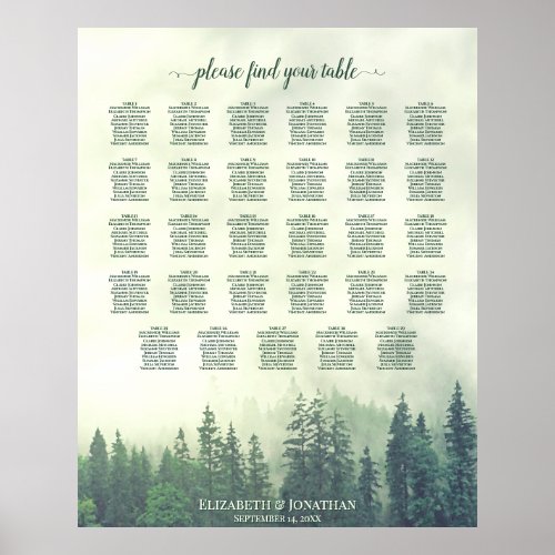 Green Pine Trees 29 Table Wedding Seating Chart