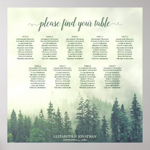 Green Pine Trees 9 Table Wedding Seating Chart