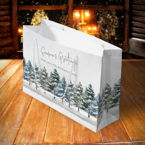 Green Pine Trees Christmas Personalized Large Gift Bag