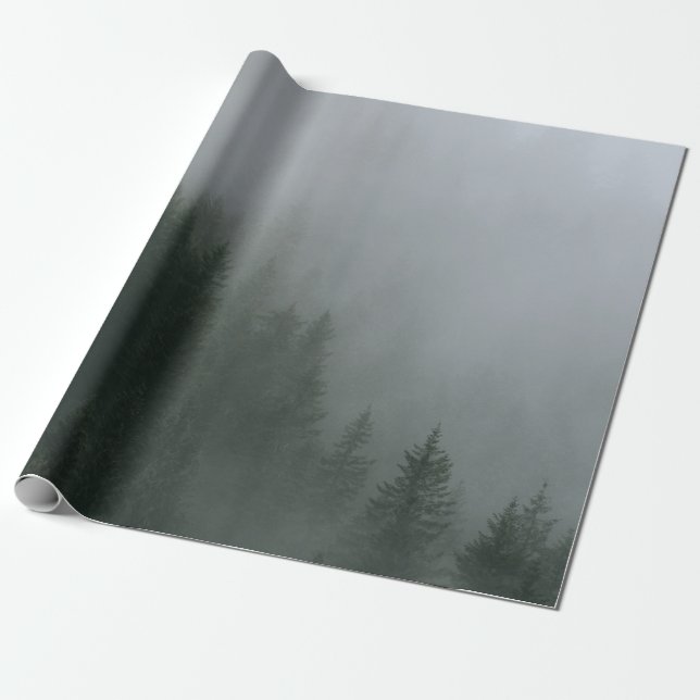 GREEN PINE TREES COVERED WITH FOG WRAPPING PAPER (Unrolled)