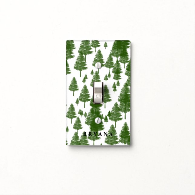 Green Pine Trees Rustic Country Light Switch Cover (In Situ)