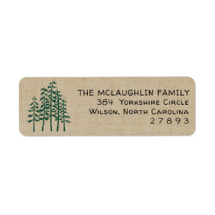 Green Pine Trees Rustic Holiday Address Label