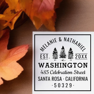 Green Pine Trees Rustic Wedding Return Address Self-inking Stamp