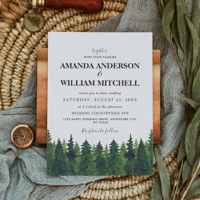 Green Pine Trees Wedding  Invitation (Creator Uploaded)