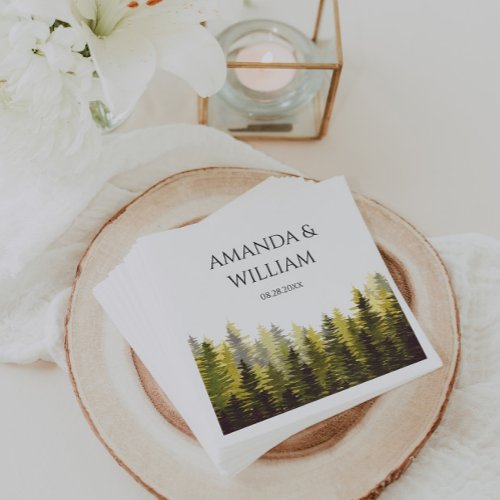 Green Pine Trees Wedding  Napkins