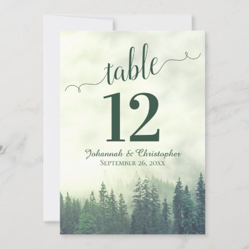 Green Pine Trees Wedding Table Number Card Large
